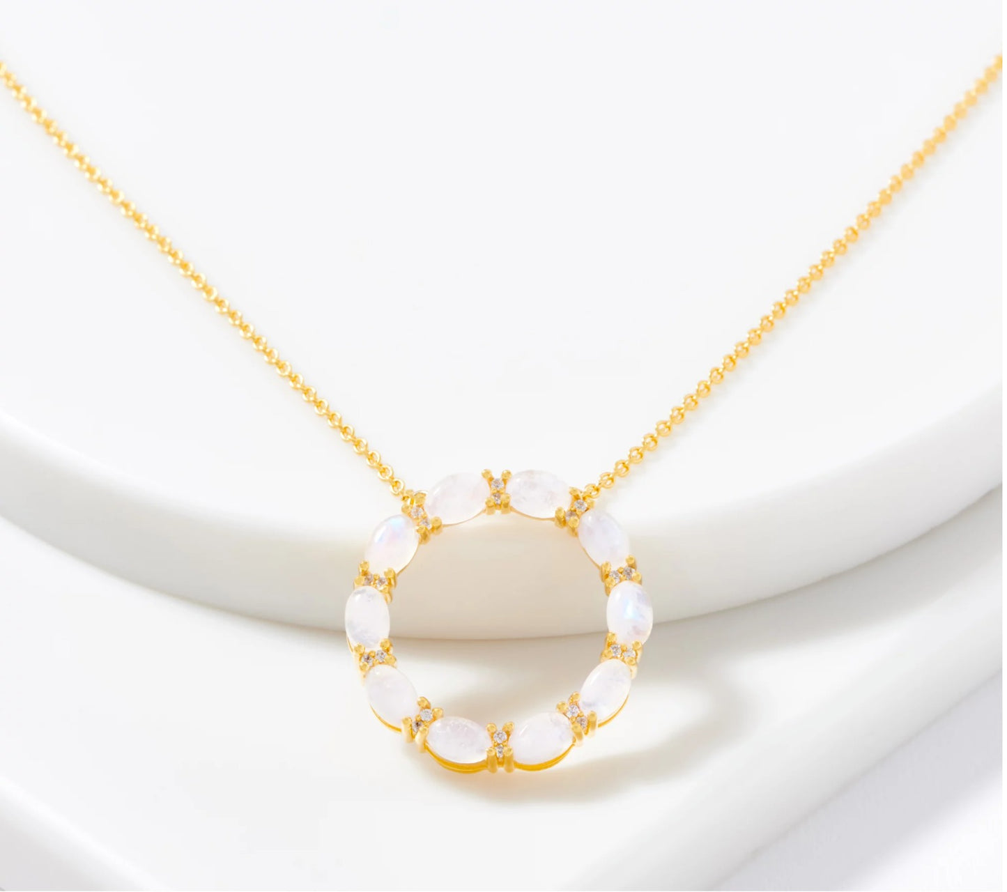 Opaque Moonstone Circle Pendant with Chain, 14K Plated - Qvc $100