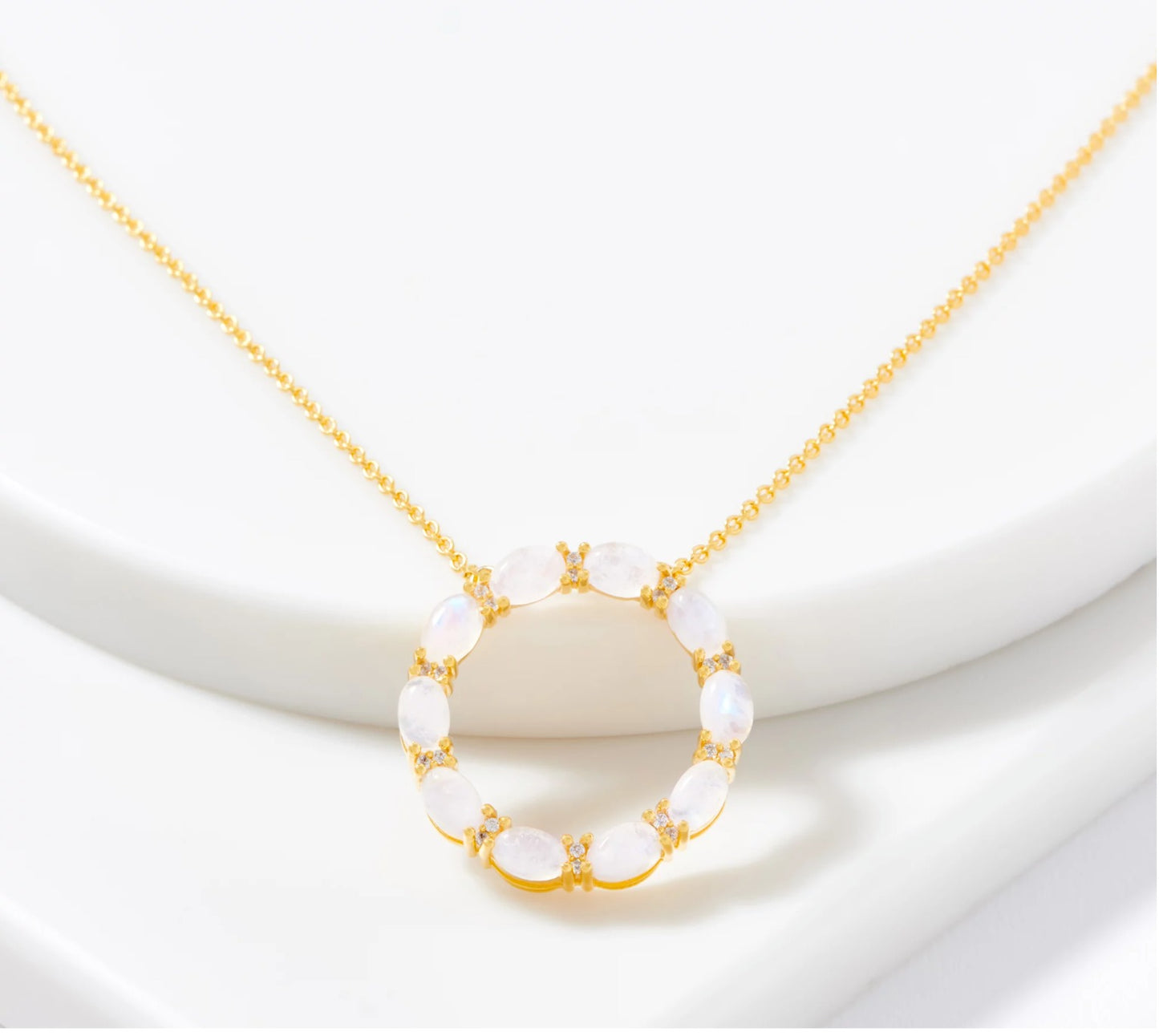 Opaque Moonstone Circle Pendant with Chain, 14K Plated - Qvc $100