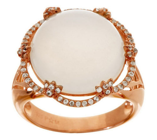 11.75 Ct Moonstone & White Topaz Bold 14K Rose Gold-Plated Ring Size 5 Qvc $172
