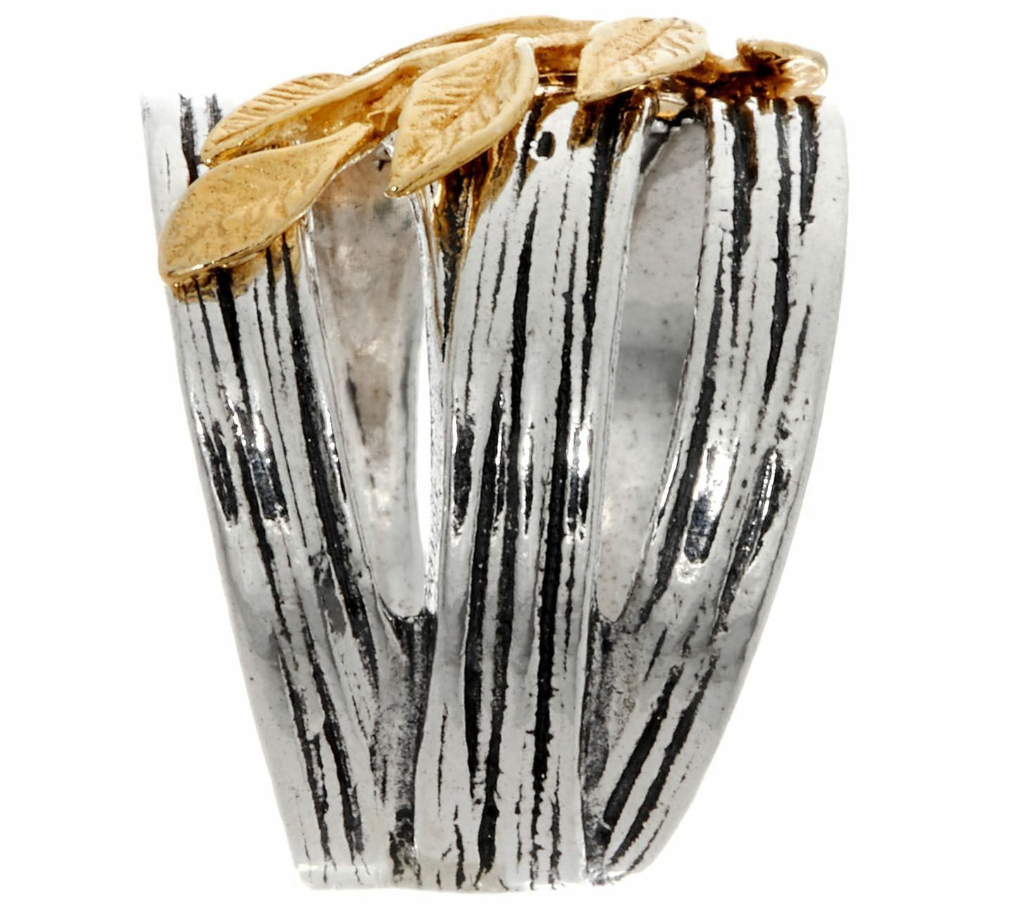 Or Paz Sterling Silver, 14K Silver Plated Two-Tone Leaf Ring, Size 5
