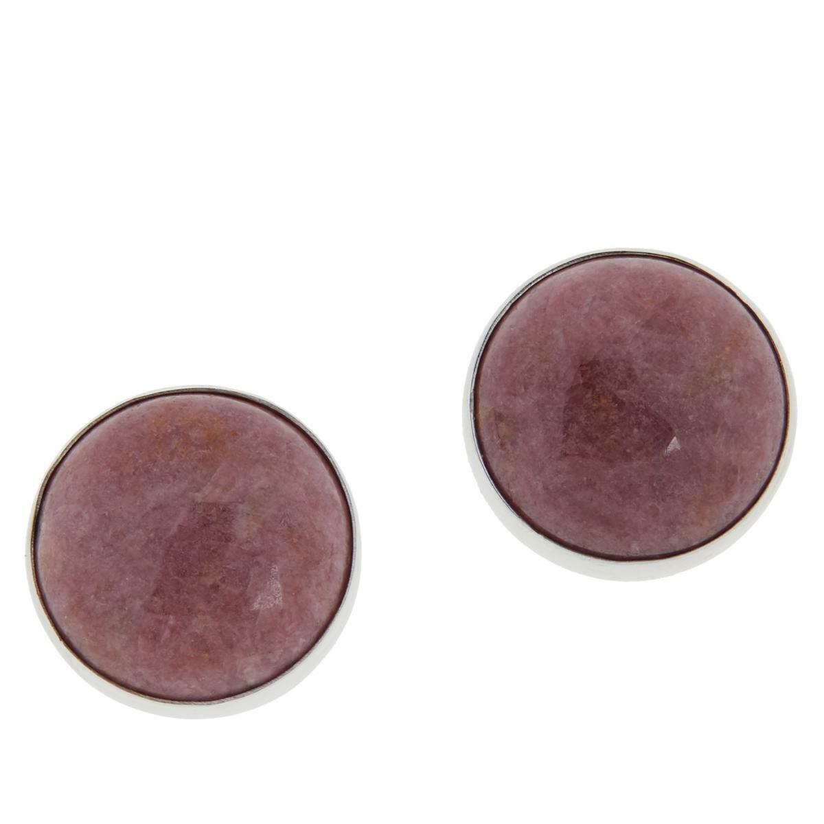 Jay King Sterling Silver Pink Rhodonite Button Earrings ~