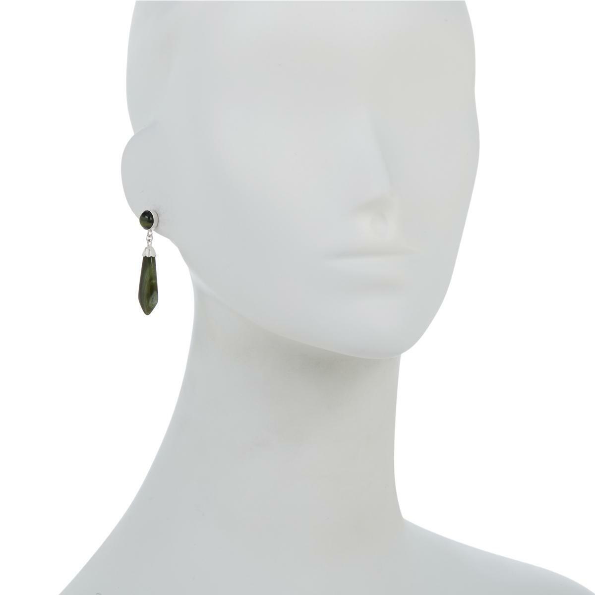 Jay King Sterling Silver Green Polychrome Serpentine Earrings ~