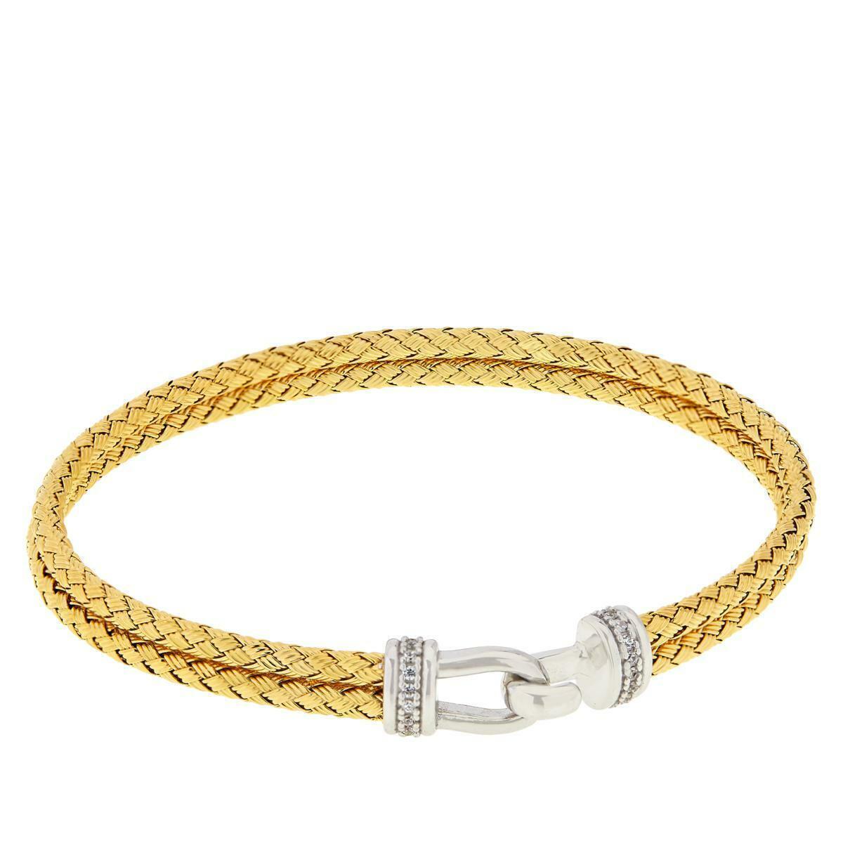 Bellezza Yellow Gold Plated Sterling Silver CZ Woven Buckle Bracelet, 6-1/4"