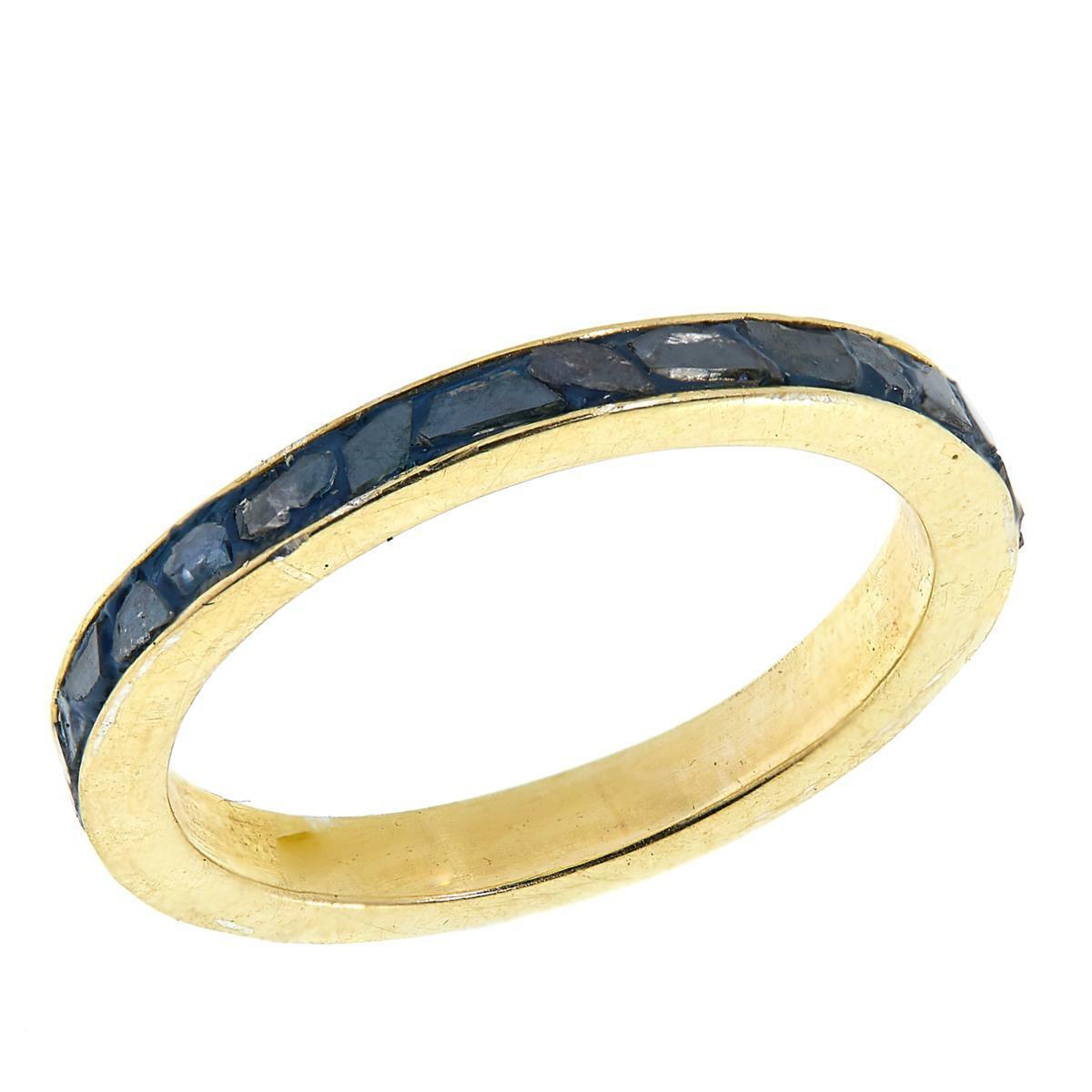 Joya Goldtone Sterling Silver Crushed Genuine Blue Diamond Band Ring, Size 7