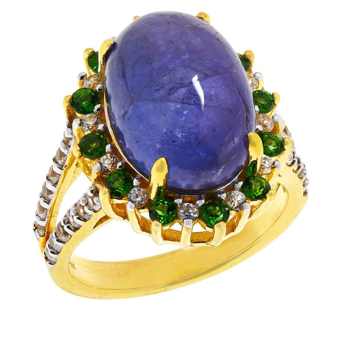 Colleen Lopez Gold-Plated Tanzanite, Chrome Diopside & Zircon Ring, Size 9