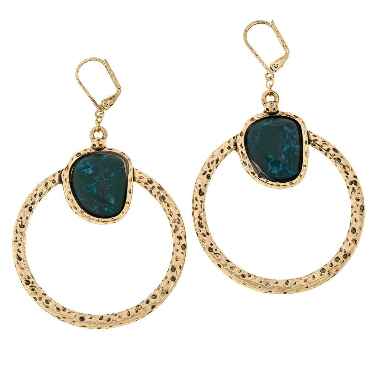 Magnificent Magnifiers Simulated Malachite Gemstone Drop 3" Earrings