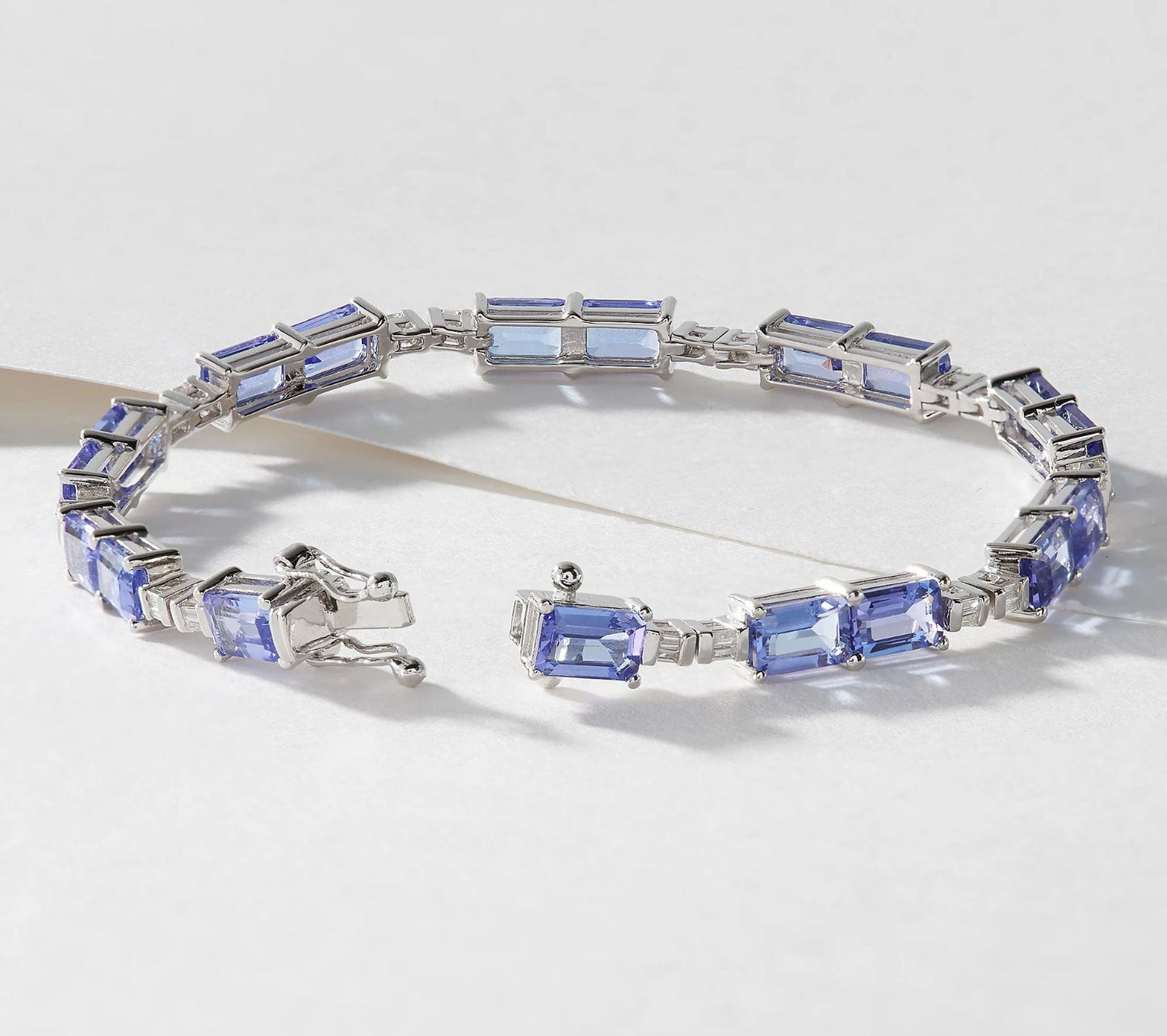 QVC Affinity Gems Emerald Cut Tanzanite and Diamond Tennis Bracelet 6-1/4''