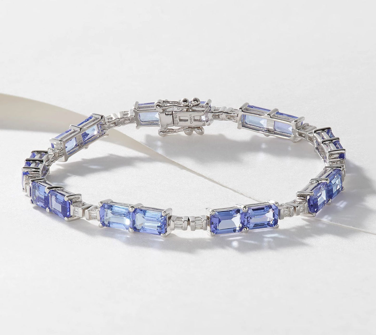 QVC Affinity Gems Emerald Cut Tanzanite and Diamond Tennis Bracelet 6-1/4''