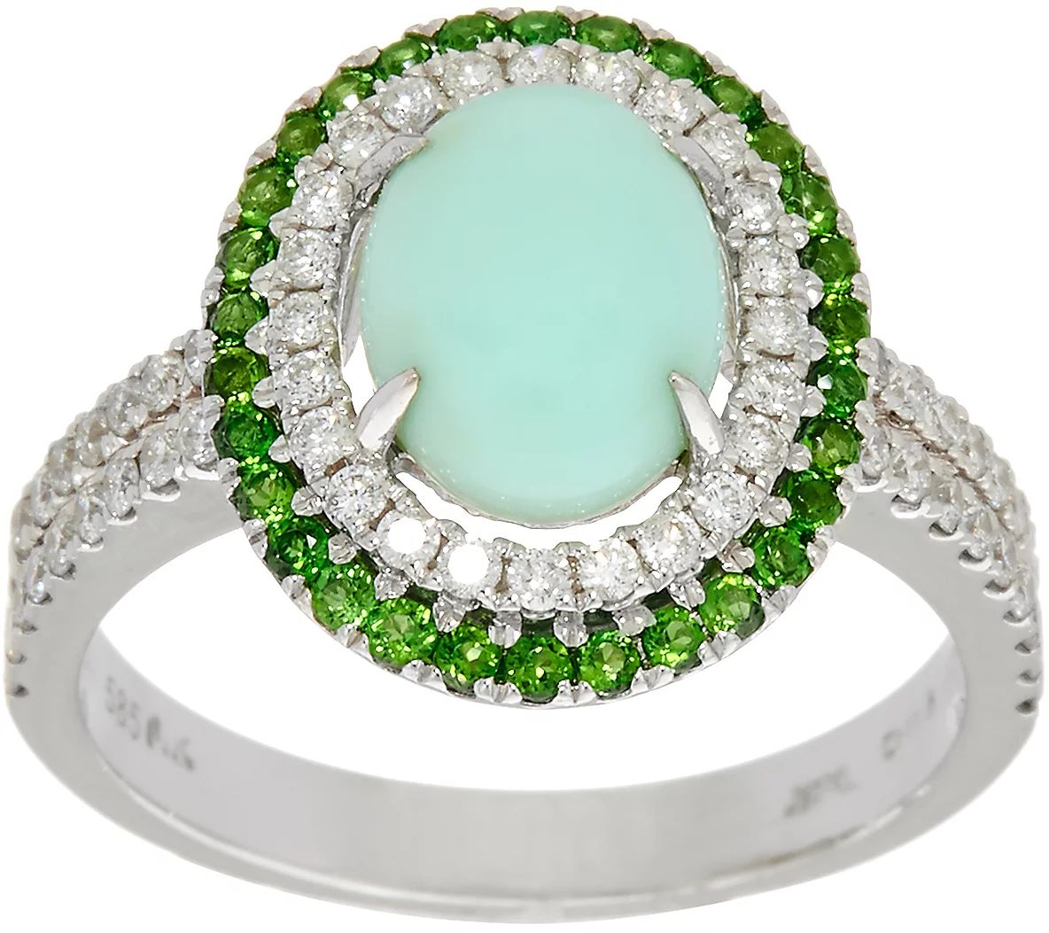 Green Opal & Chrome Diopside 0.40 cttw Diamond Ring Size 8, 14K Gold
