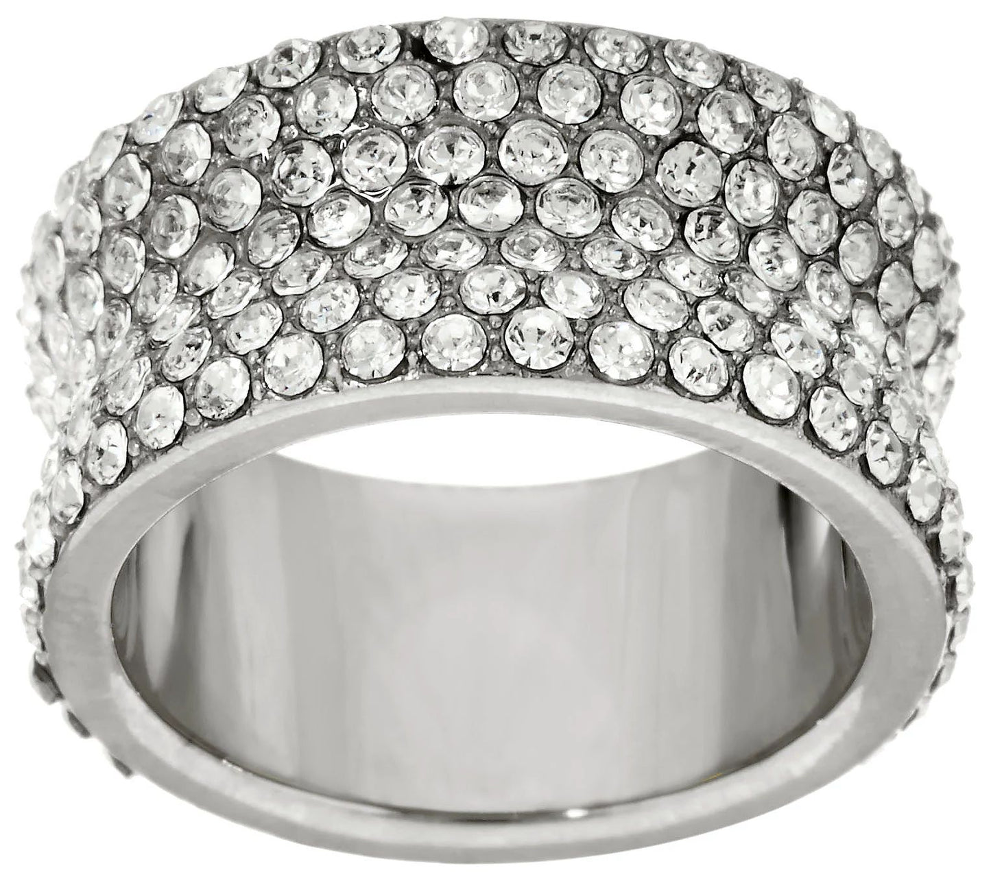 Stainless Steel Concave Pave Crystal Eternity Band Ring. Size.6