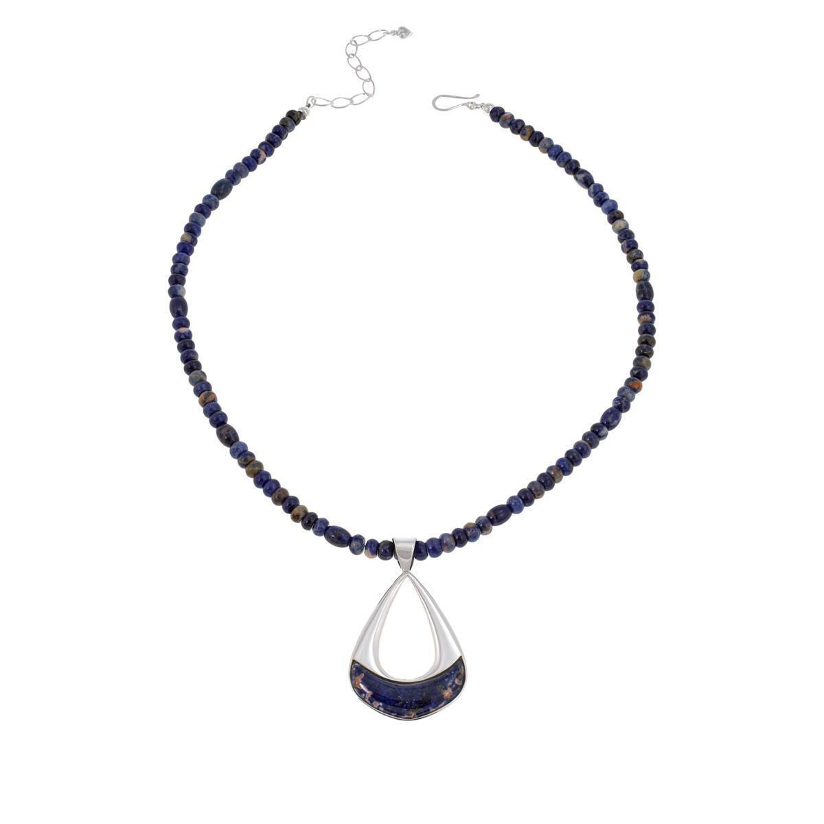Jay King Sterling Silver Sodalite Pendant with Beaded 18" Necklace
