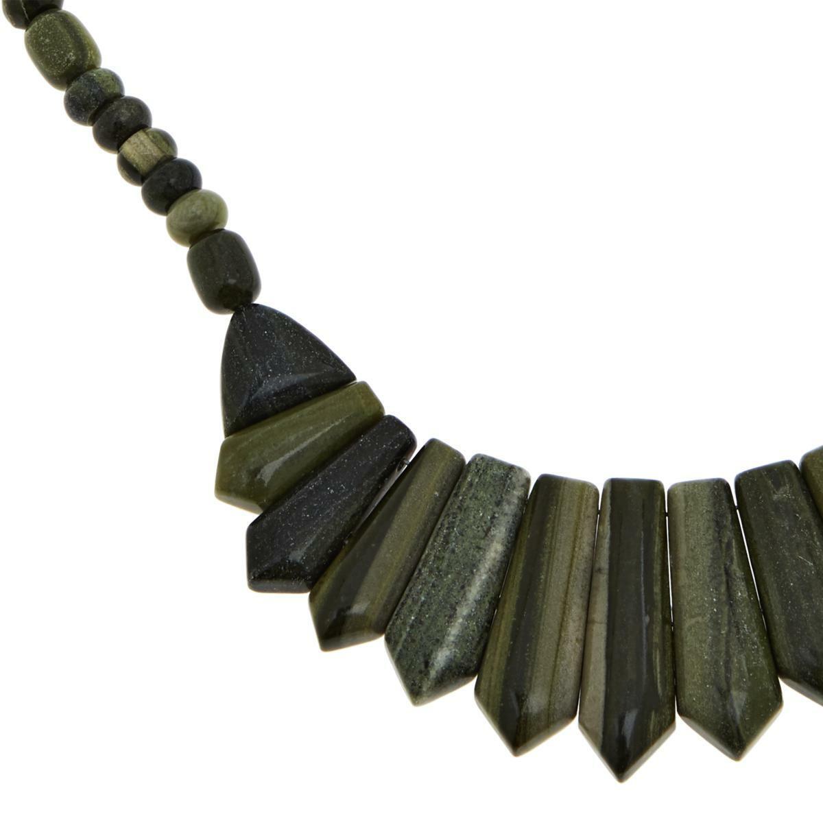Jay King Sterling Silver Green Polychrome Serpentine 19" Necklace