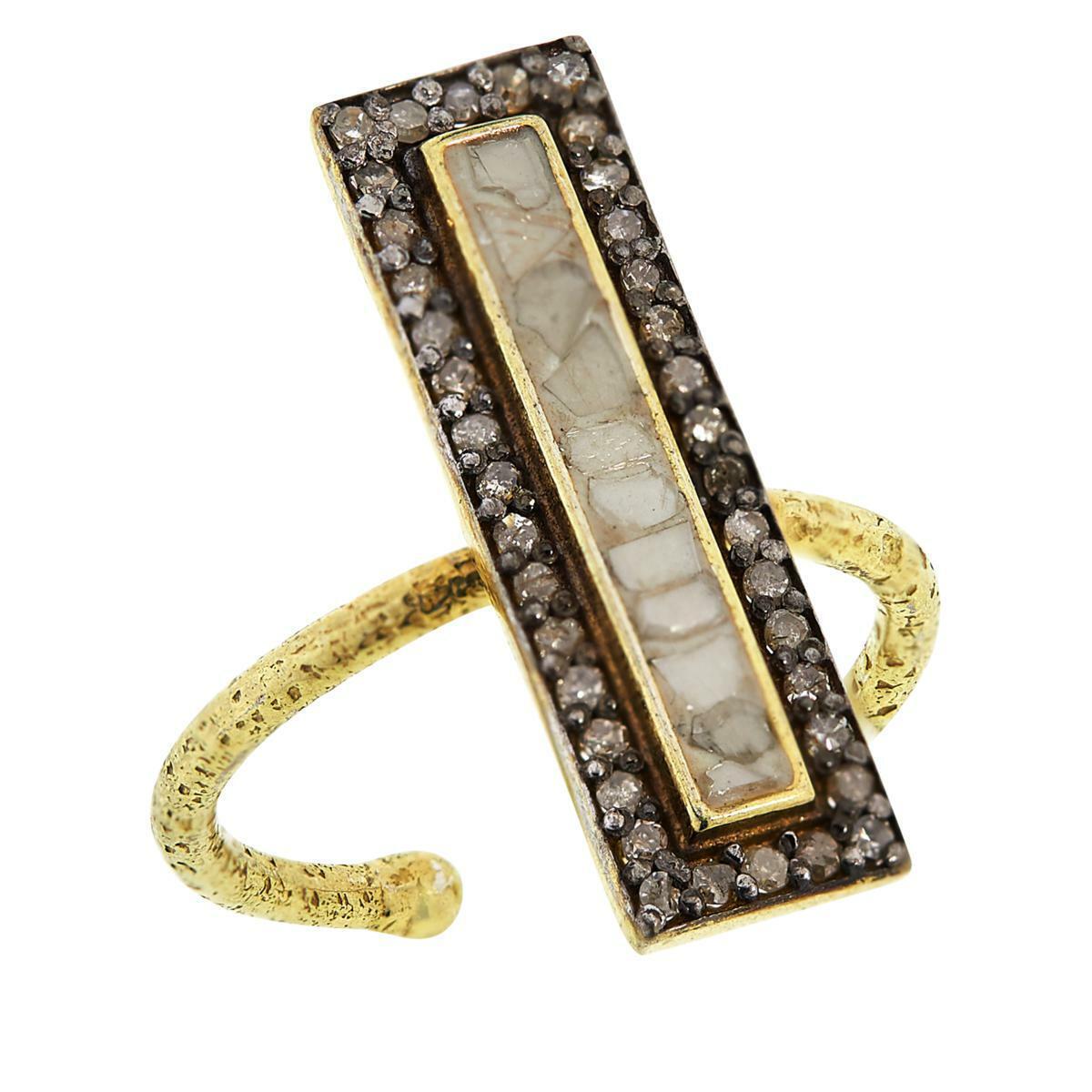Joya Diamond Goldtone and Polki Diamond Deco Hammered Ring, Size 8