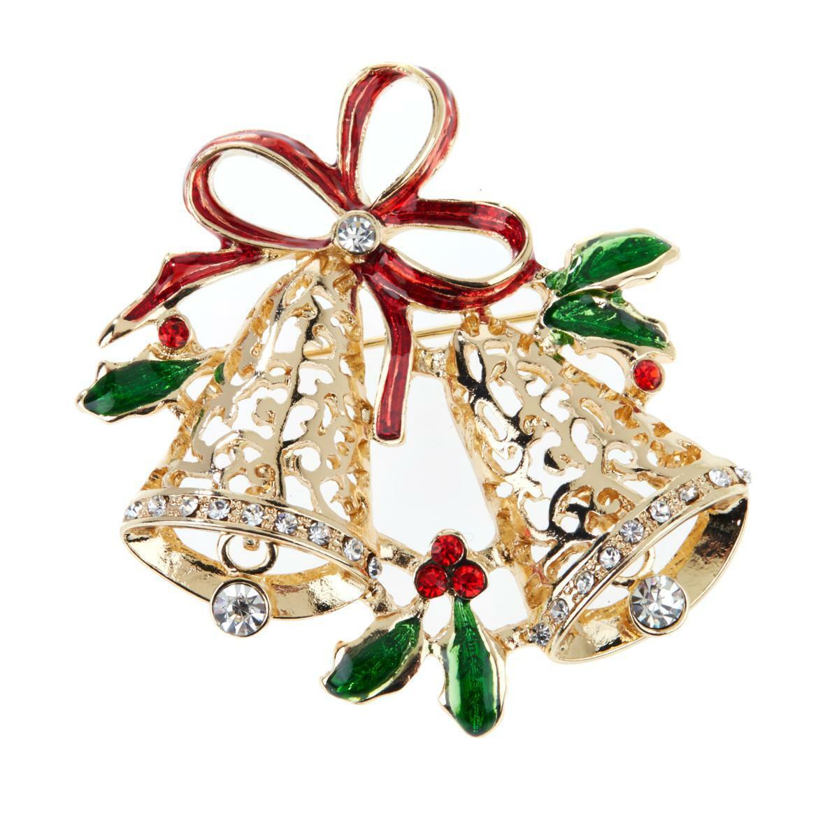 R.J. Graziano "Get Gifty" Crystal Accented and Enamel Brooch Bells HSN $40 | Brooch