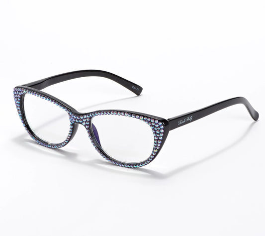 Kirks Folly Black Frame Crystal Blue Light Blocking Reading Glasses 3.5 Strength