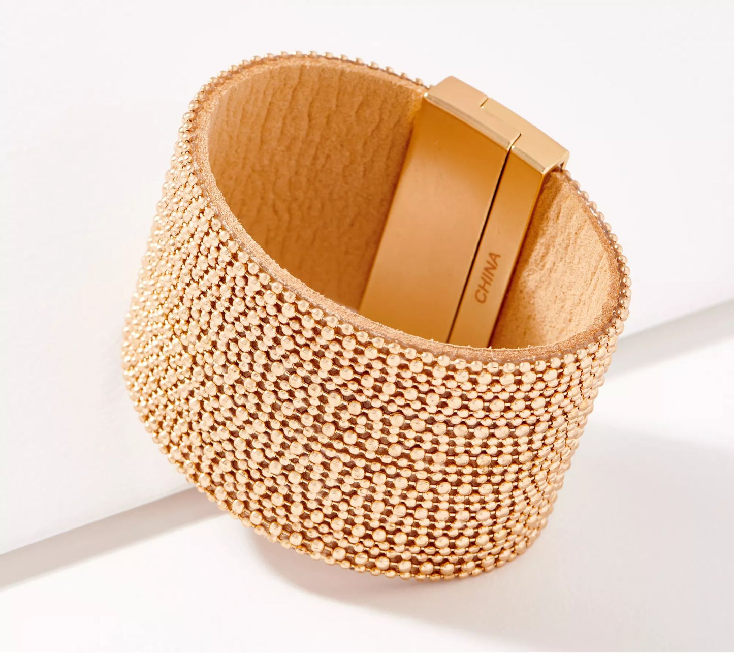 Susan Graver Multi-Strand Beaded Chain Faux Leather Bracelet, GoldTone, Size 8"