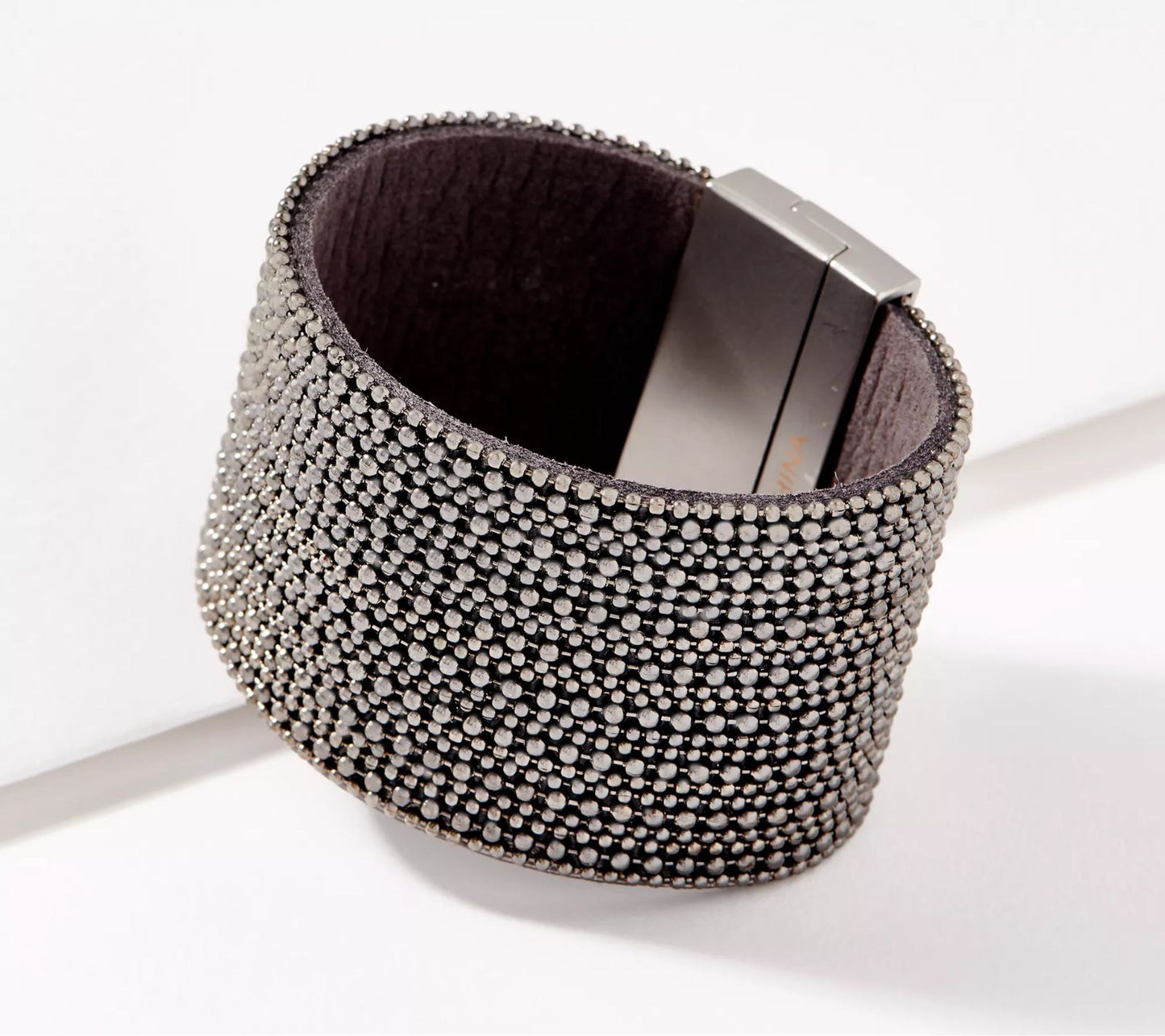 Susan Graver Multi-Strands Beaded Chain Faux Leather Bracelet, Hematite, 8"