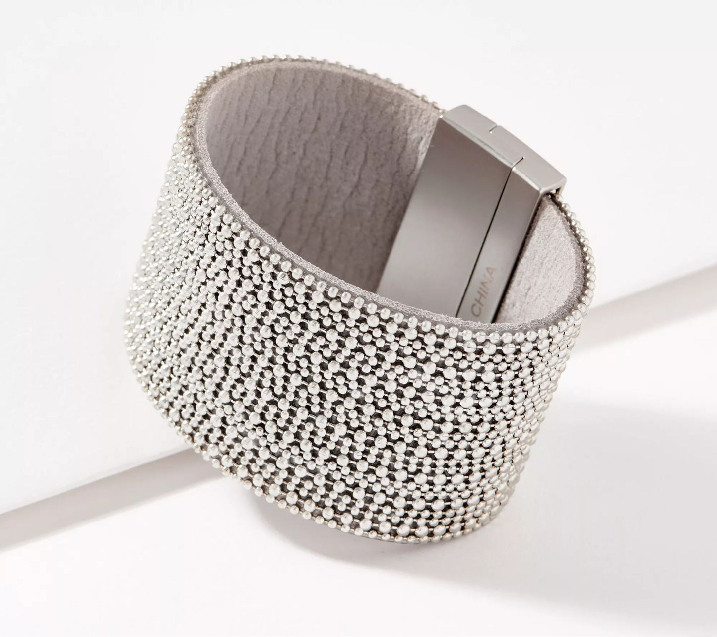 Susan Graver Multi-Strand Beaded Chain Faux Leather Bracelet, SilverTone, 6-3/4"