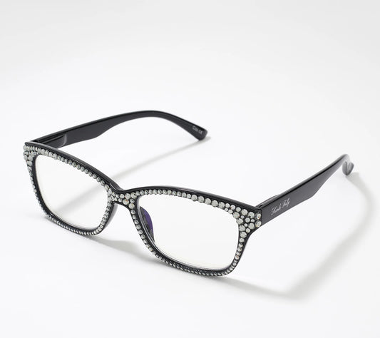 Kirks Folly Crystal Frame Black Polycarbonate Rectangular Glasses 3.5 Strength