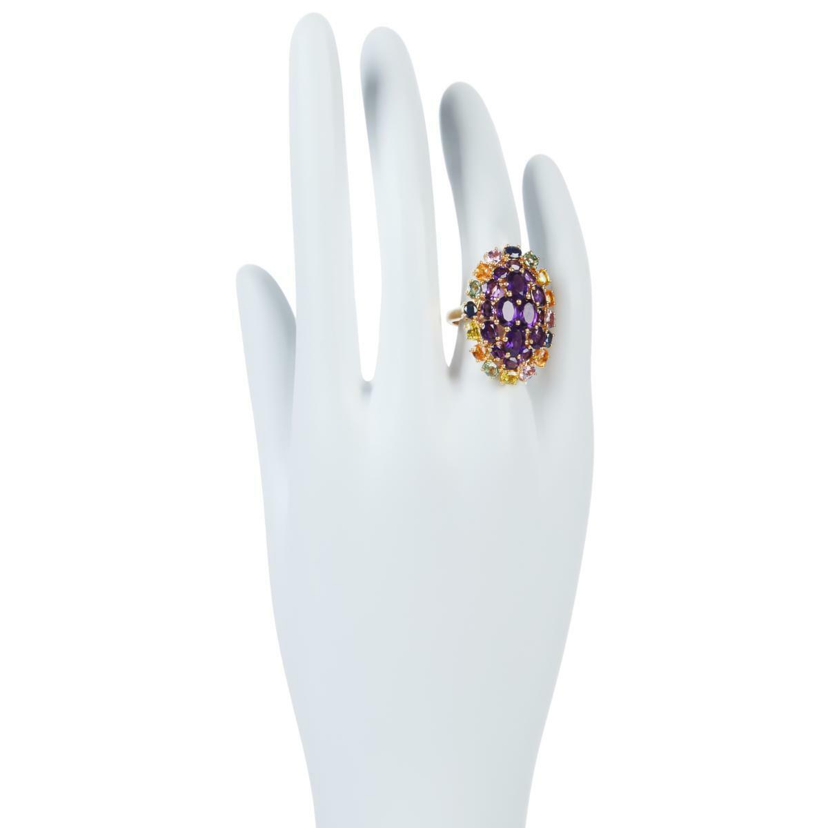 Colleen Lopez Gold-Plated Amethyst and Multi-Color Sapphire Ring, Size 6