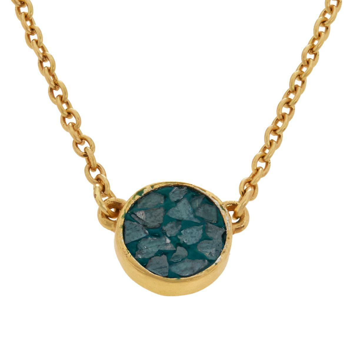 Joya 18"  Sterling Silver Deco Crushed Green Diamond Round Pendant Necklace