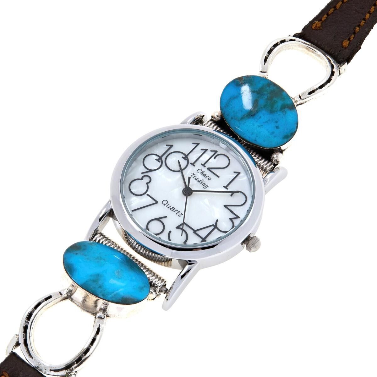 Chaco Canyon Kingman Turquoise Leather Strap Watch. 6" to 7-1/4"