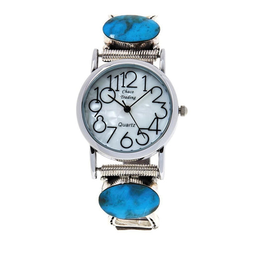 Chaco Canyon Kingman Turquoise Leather Strap Watch. 6" to 7-1/4"