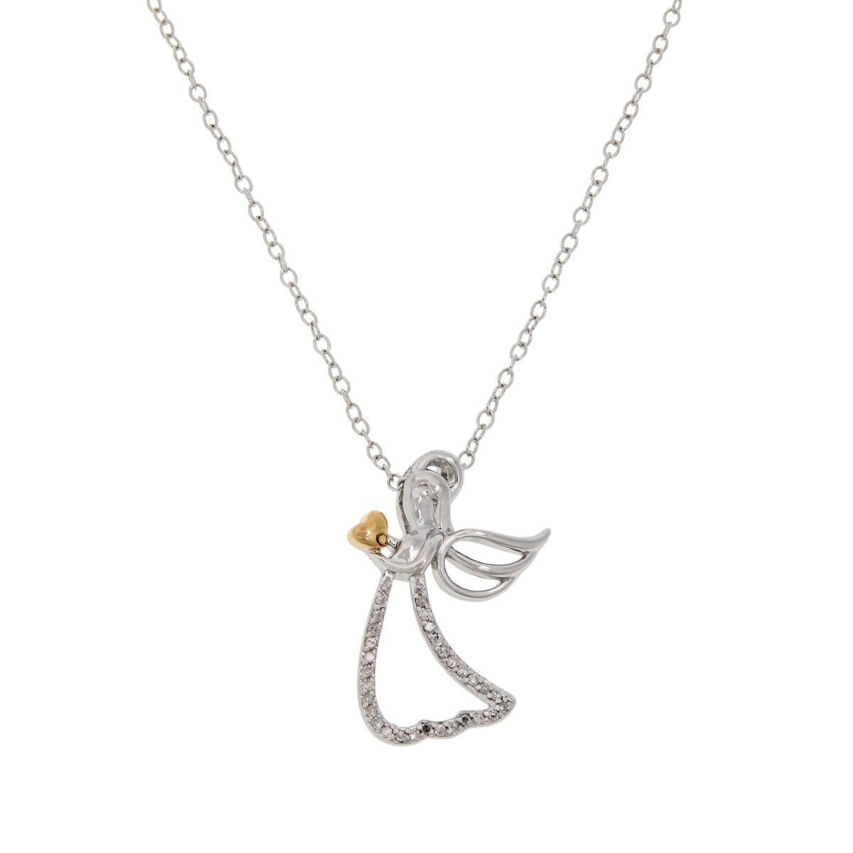 Colleen Lopez Sterling Silver Two-tone .09ctw Diamond Angel Pendant with Chain