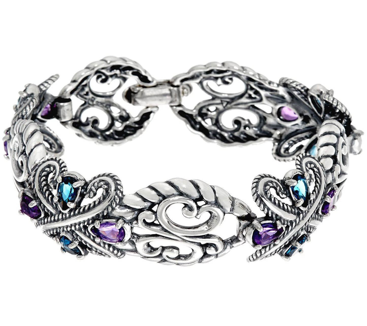 Carolyn Pollack Sterling Silver Multi-Gemstone Link Bracelet. 7-1/4"