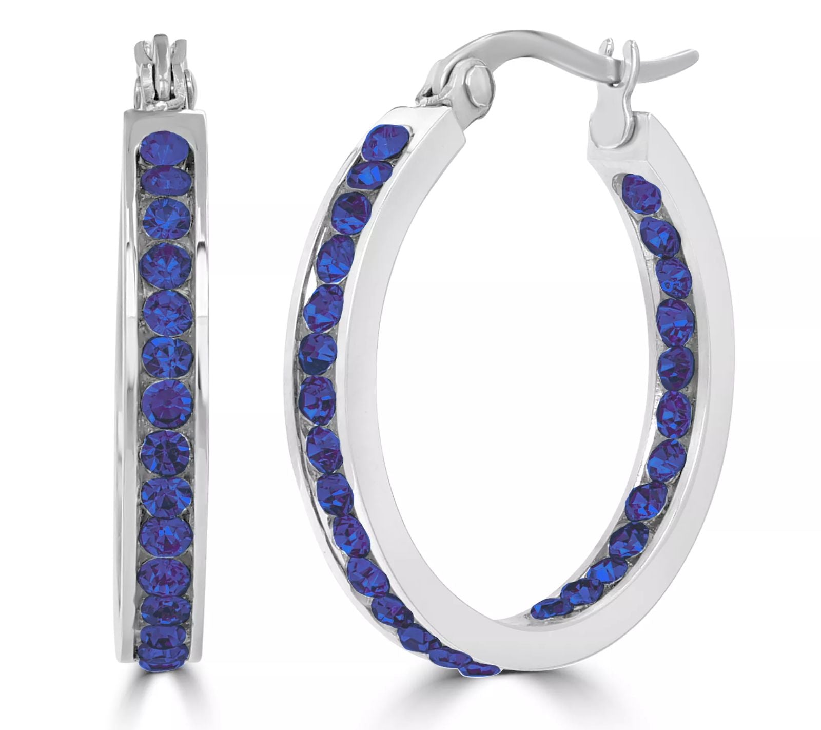 Steel by Design BLUE SAPPHIRE Crystal Birthstone Hoop Earrings STAINLESS STEEL | Earrings