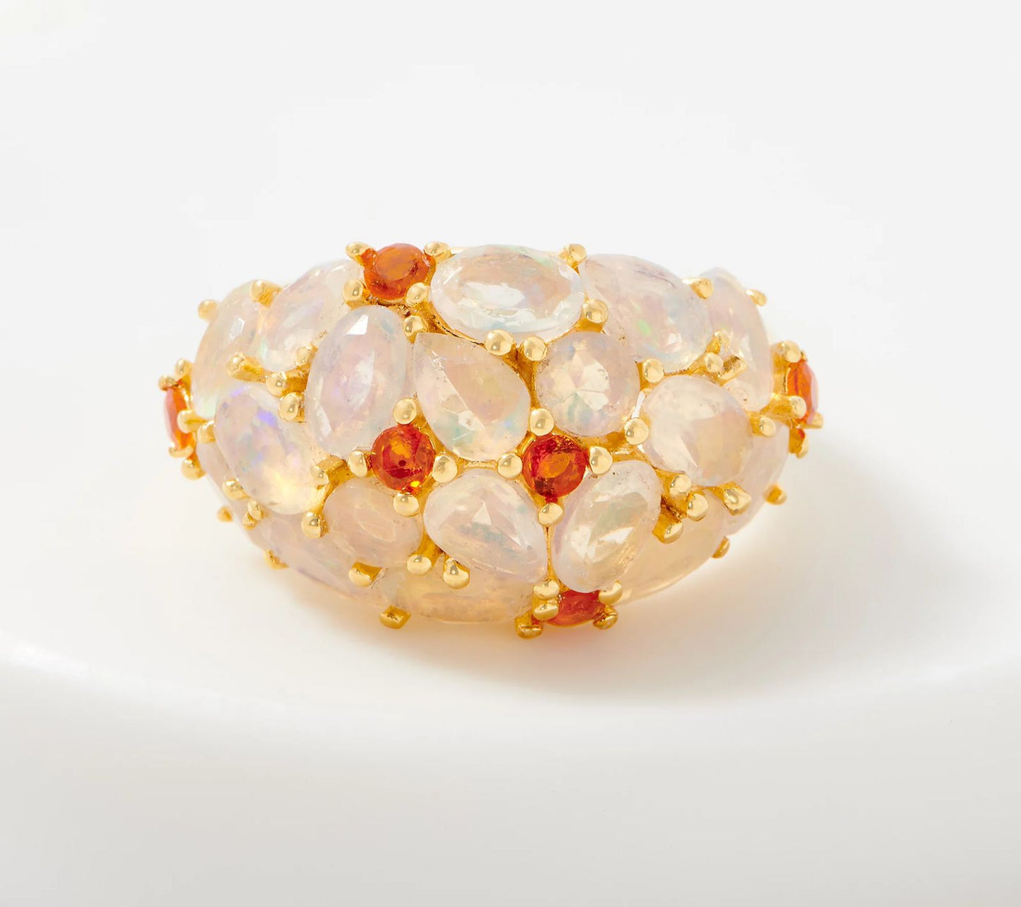 Ethiopian Opal & Fire Opal cluster Ring, 14K Gold Plated, Size 8