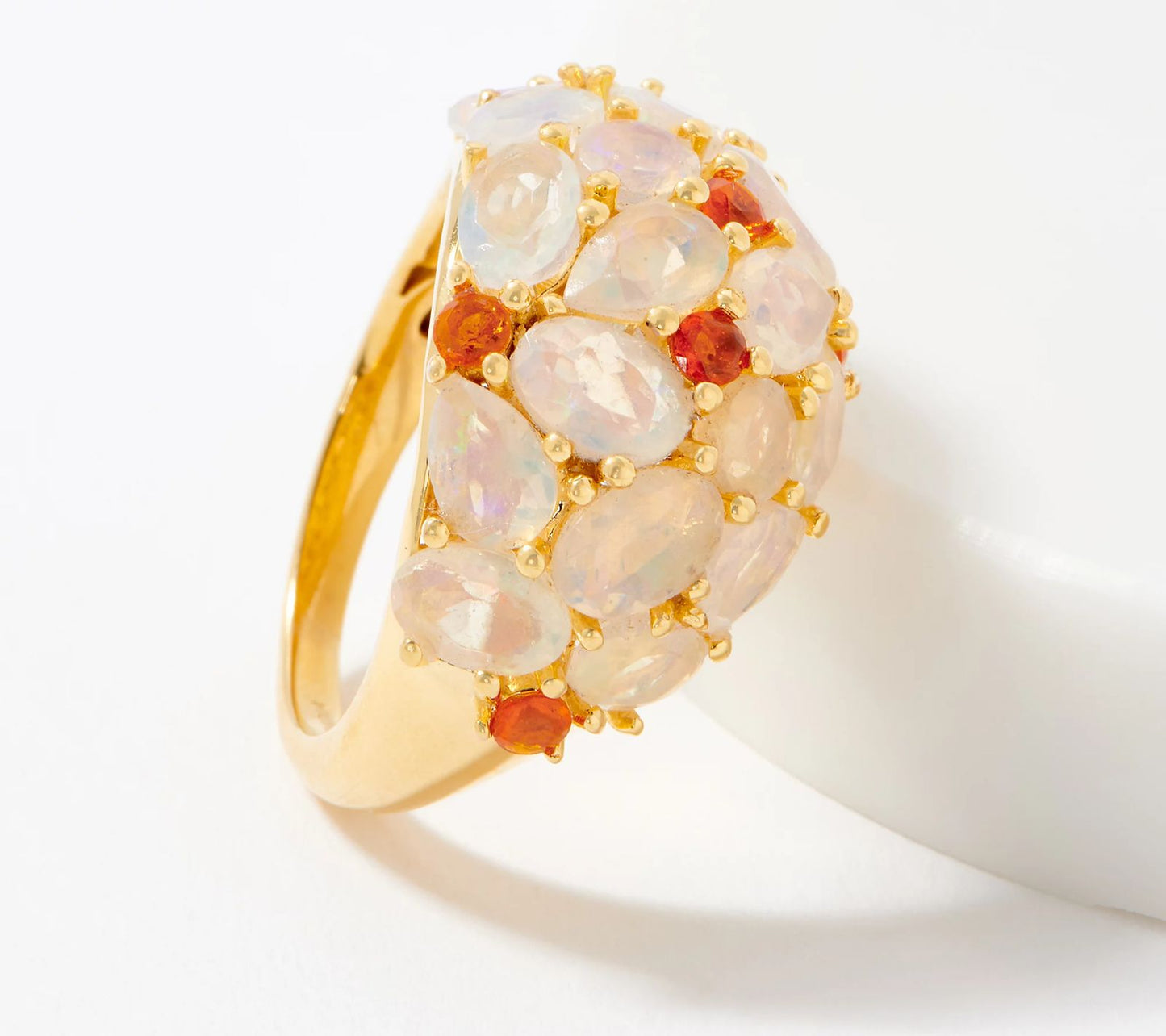 Ethiopian Opal & Fire Opal cluster Ring, 14K Gold Plated, Size 8