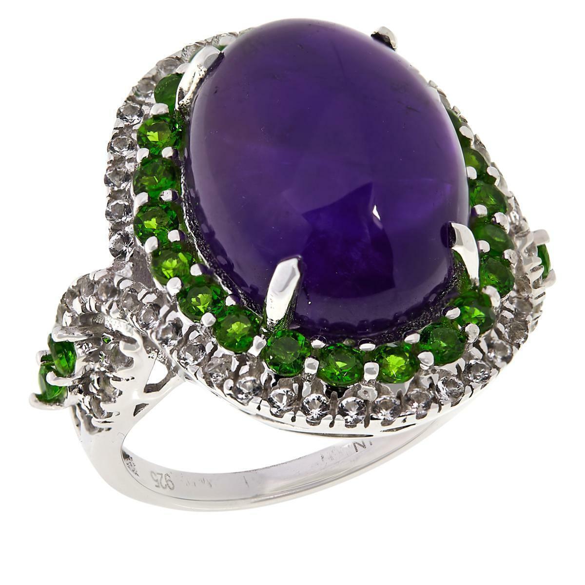 Colleen Lopez Amethyst, Chrome Diopside and White Topaz Ring, Size 7
