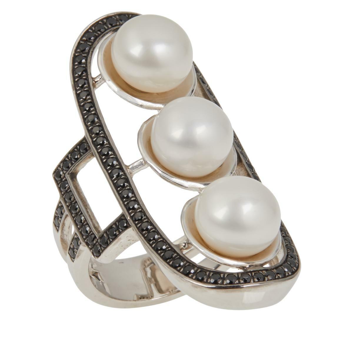 Deb Guyot Studio Cultured Pearl and Black Spinel Statement Ring, Size 6