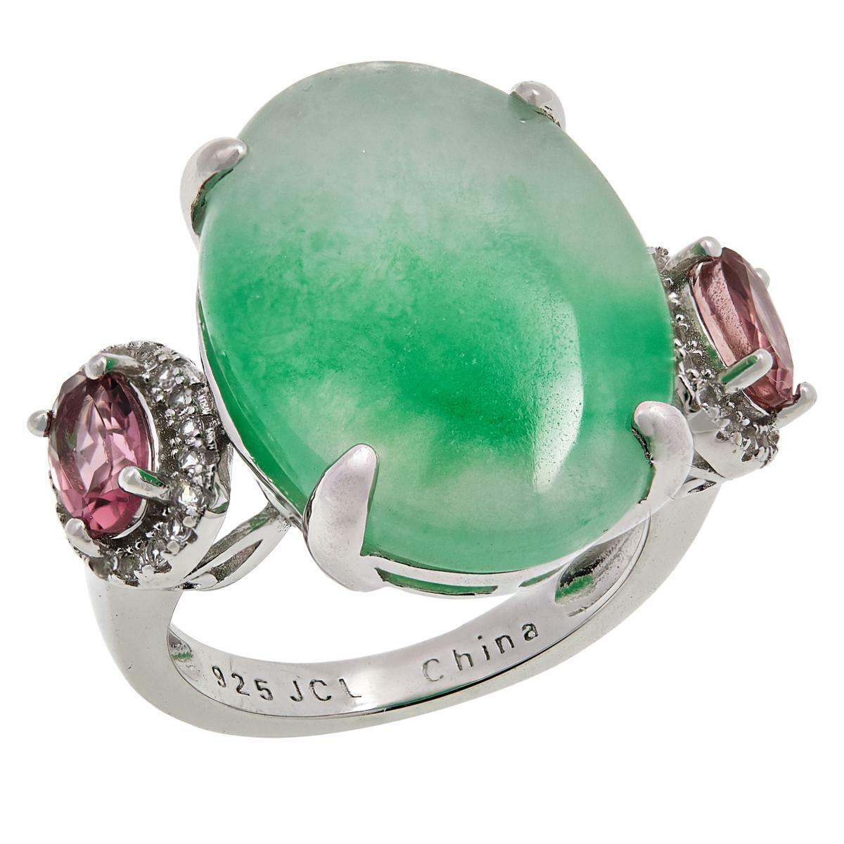 Colleen Lopez Sterling Silver Jade, Pink Tourmaline & White Topaz Ring, Size 6