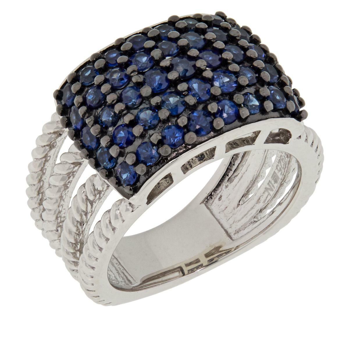 Colleen Lopez Sterling Silver Blue Sapphire Multi-Row Ring, Size 6