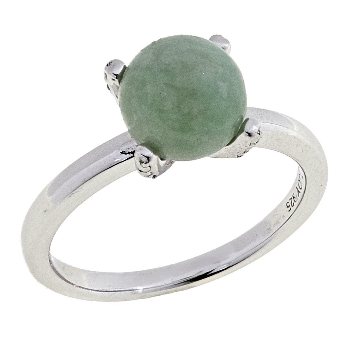 Jade of Yesteryear  Sterling Silver Green Jade & CZ  Ring, Size 7