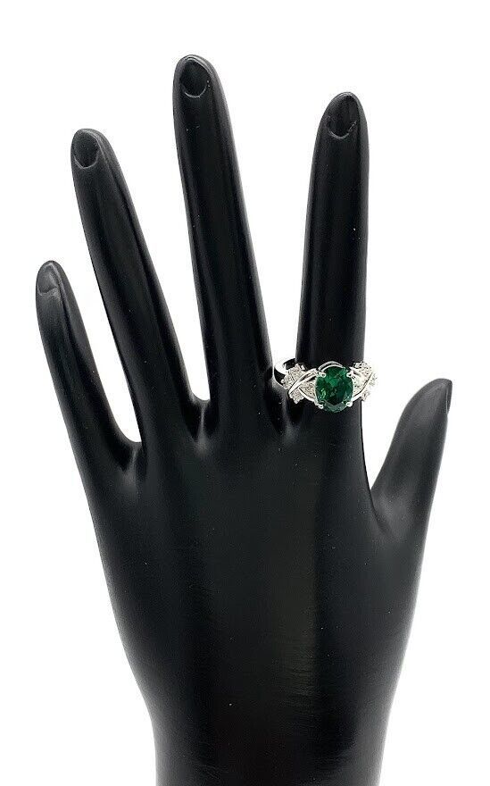 HSN Silvertone Green & Clear CZ Ring. Size 6 | Ring