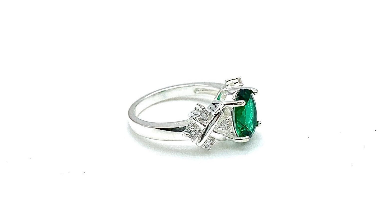 HSN Silvertone Green & Clear CZ Ring. Size 6 | Ring