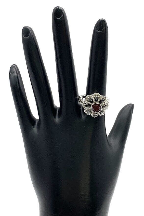 Colleen Lopez Sterling Silver Garnet & Black Diamond Ring. Size 6