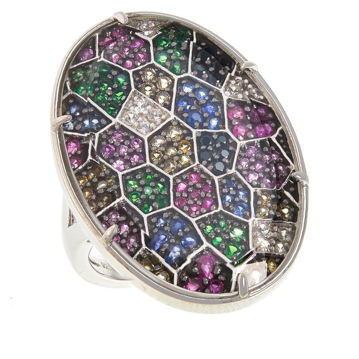 Rarities Genuine Multi-Gemstone Sapphire, Tsavorite, & Spinel Oval Ring, Size 5.