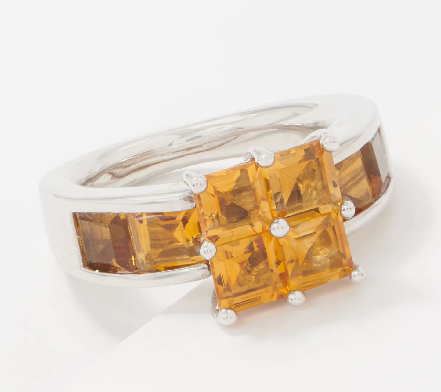 Citrine Sterling Silver Square Cut Ring, Size 8