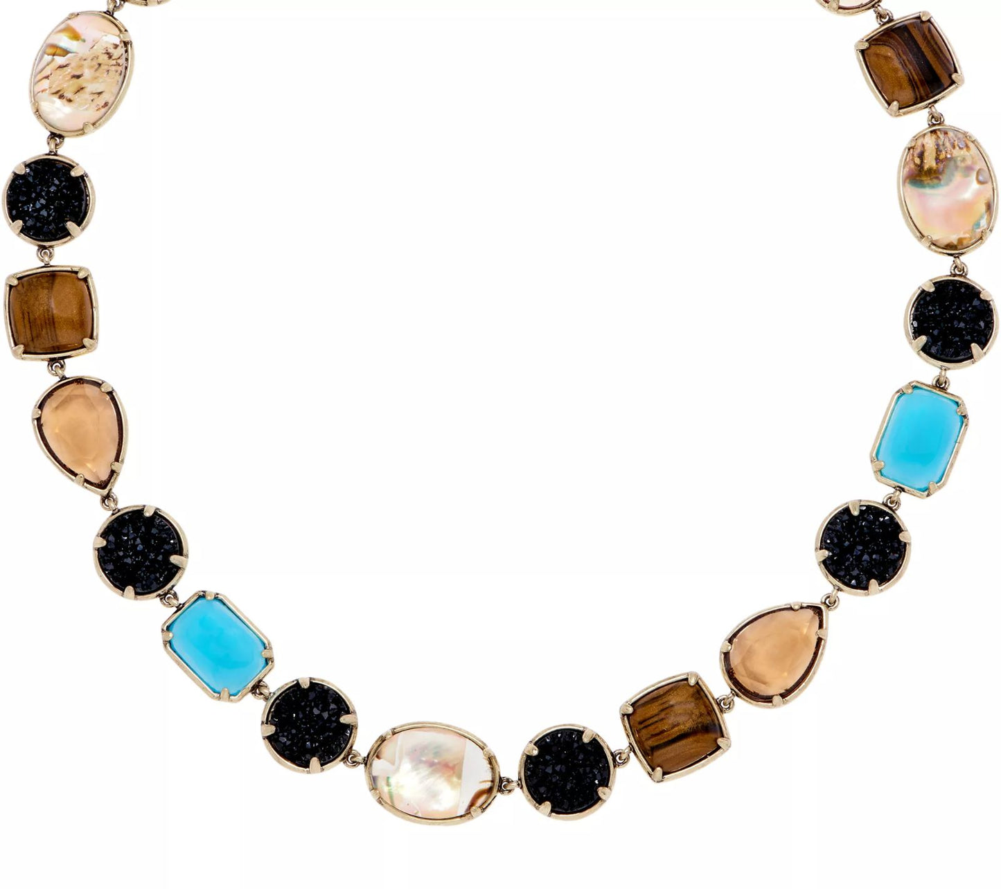 LOGO Links Multi Shape & Color Gemstone, Single strand Necklace, GoldTone 18"+3"