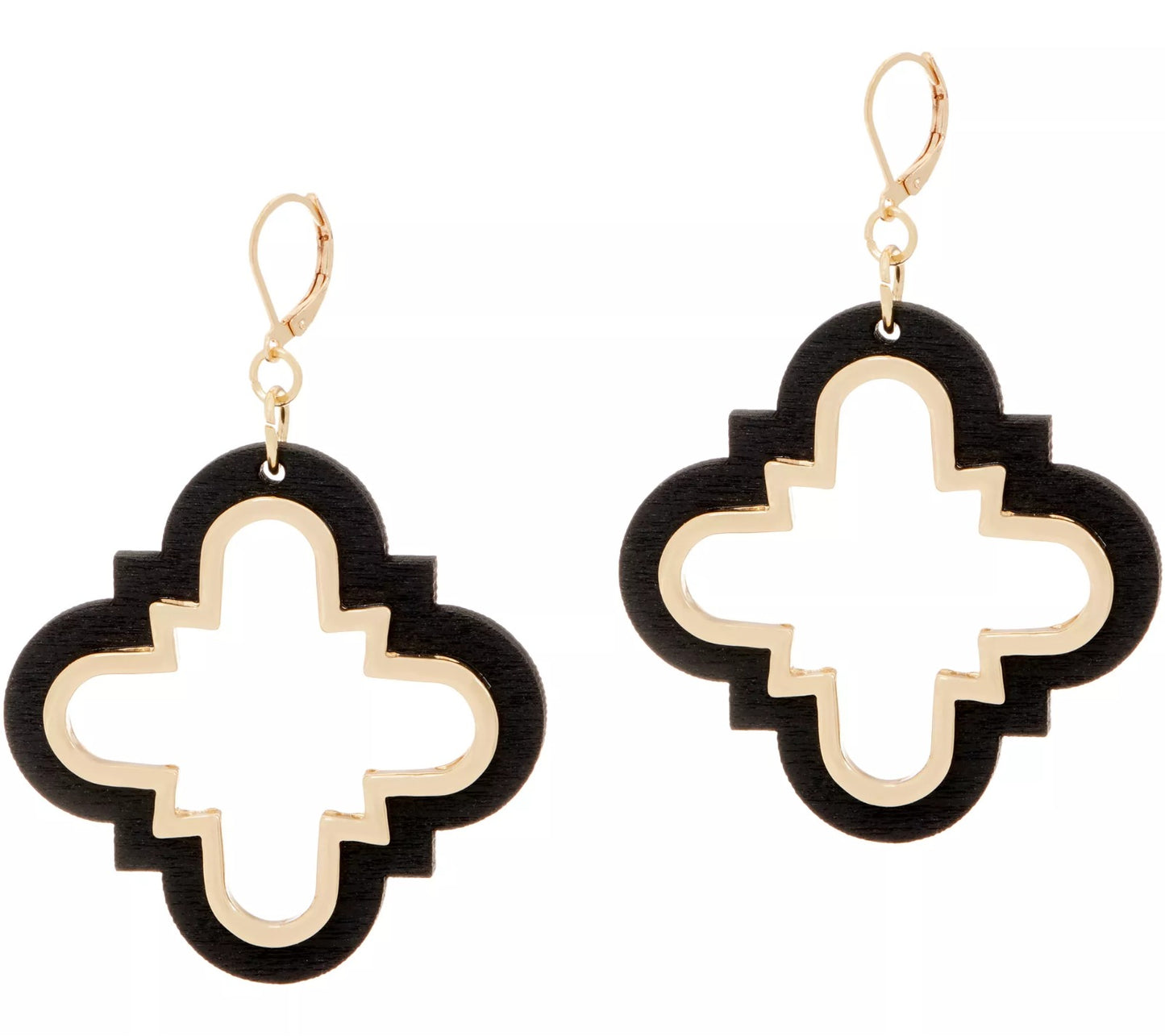 The Miranda - Moroccan Design Black Wood Dangle Earrings, GoldTone