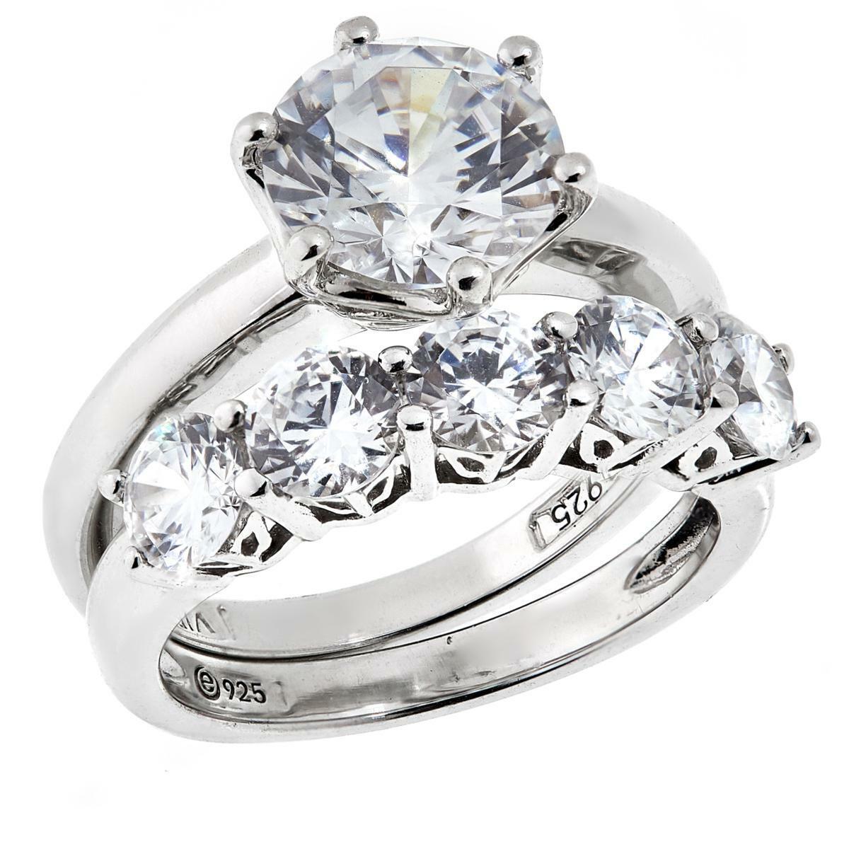 Absolute Round Solitaire and Round 5-Stone 2-piece Ring Set, Size 7