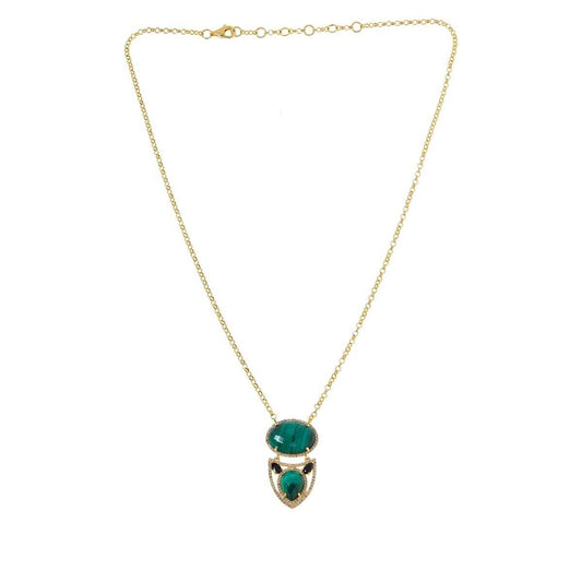Rarities Goldclad Malachite Abstract Linked Drop Necklace. 18"