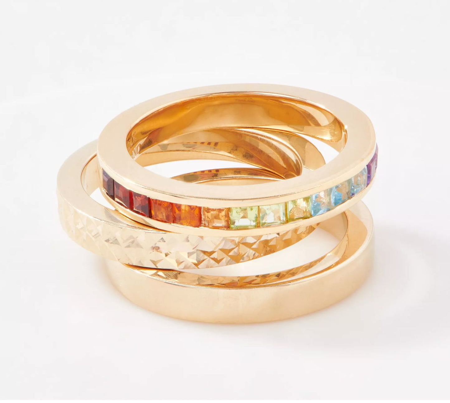 Gold One QVC 1K Gold Set of 3 Stackable Band Ring, Multicolor, Size 5