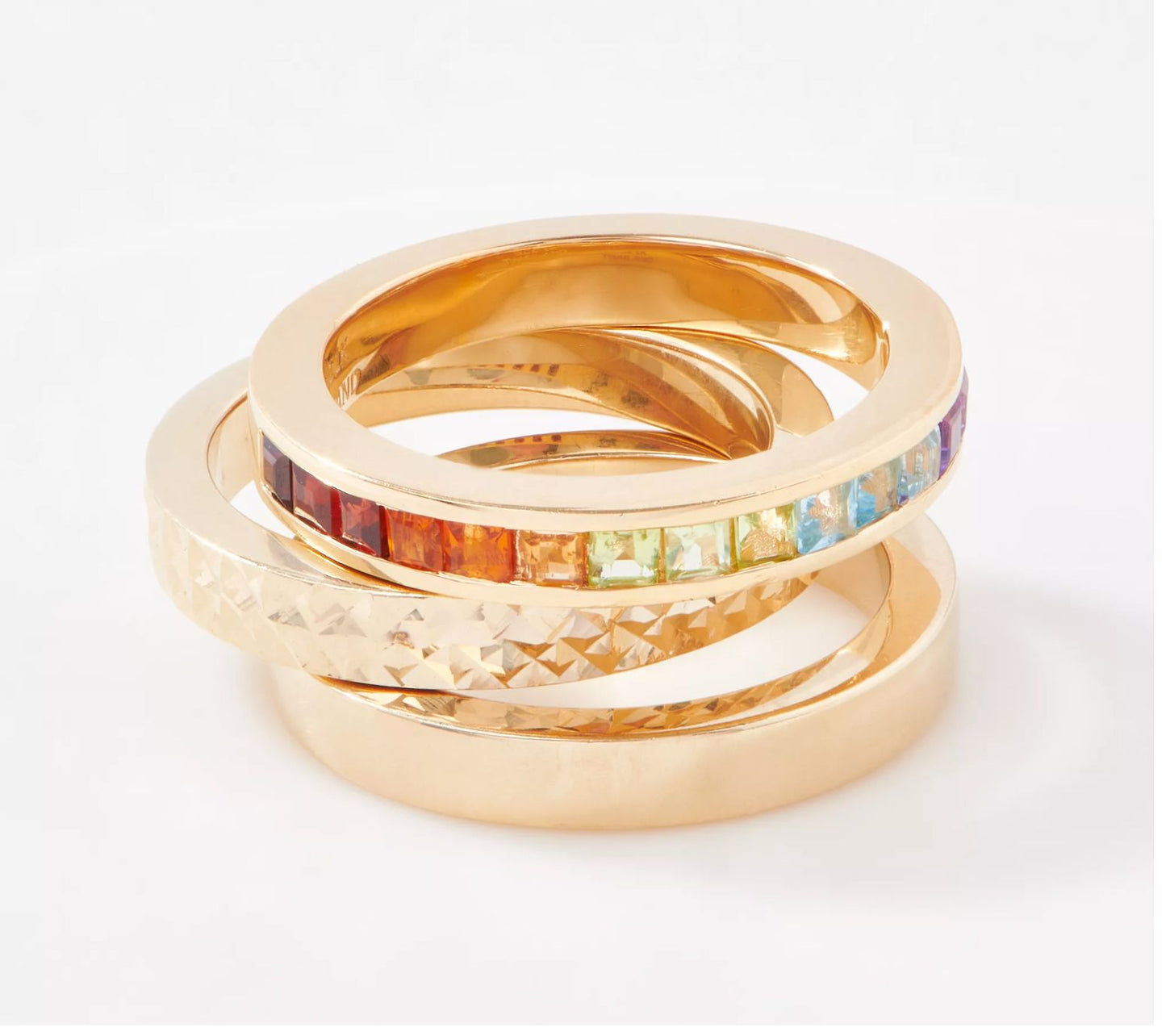 Gold One QVC 1K Gold Set of 3 Stackable Band Ring, Multicolor, Size 5