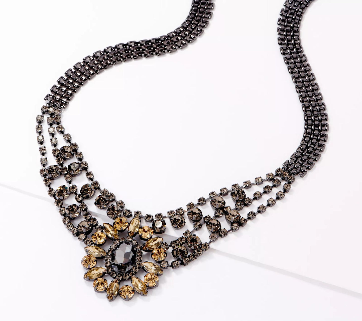 LOGO Links Multi Shape & Color, Extravagant Rhinestone Gunmetal Necklace, 20"+3"