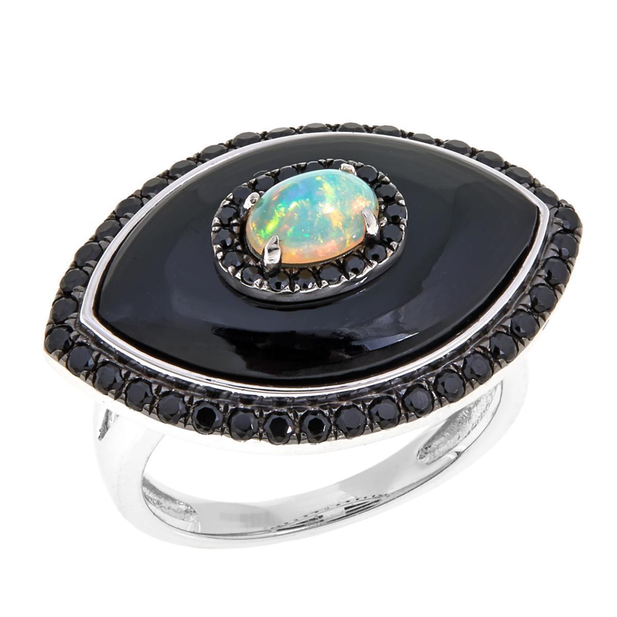 Rarities Sterling Silver Evil Eye  Ring 0.69Ct Multi-Gemstone Ring. Size 5